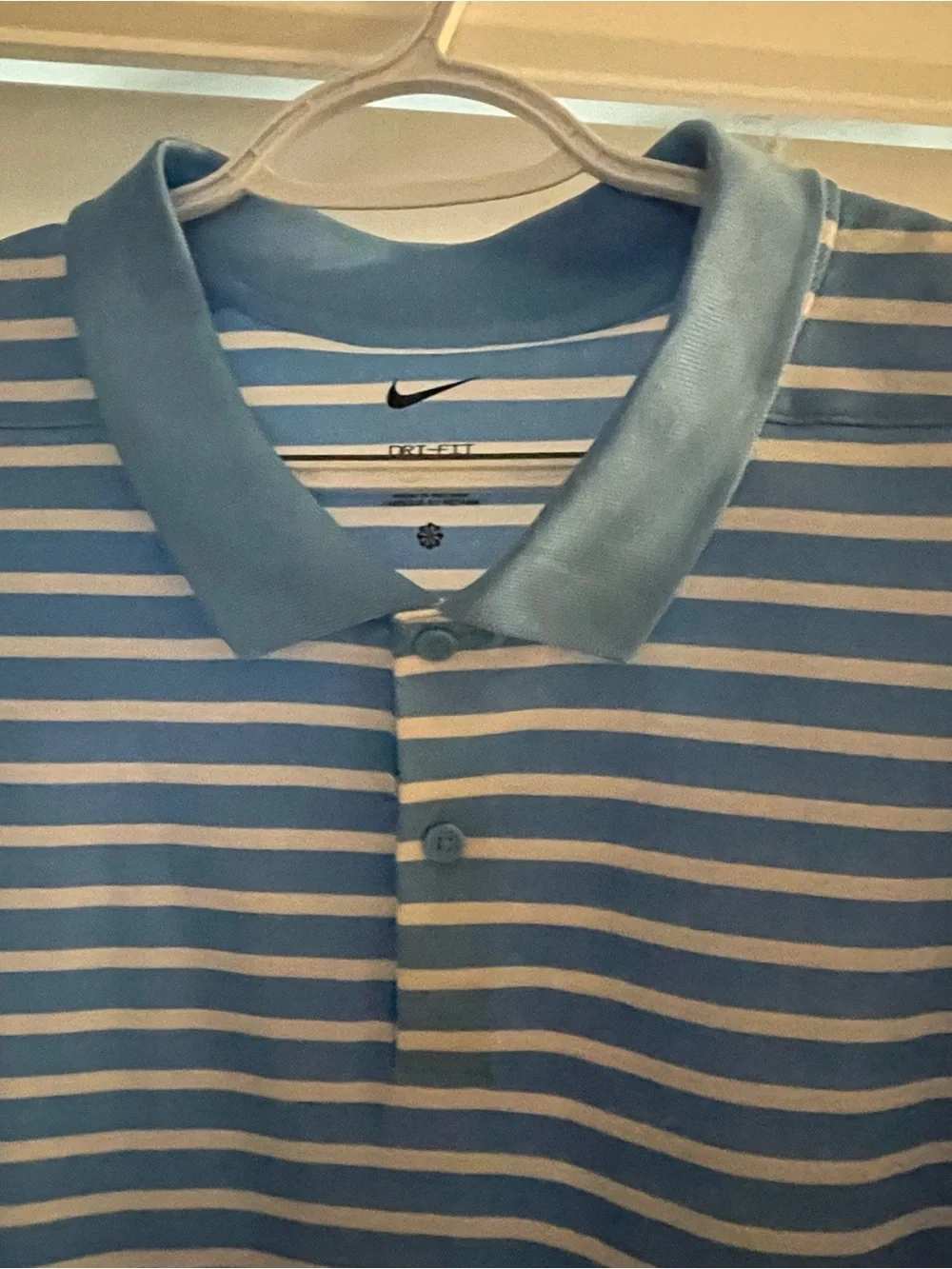 Nike Men’s Light Blue & White Striped Polo Shirt Dri fit size XXL
